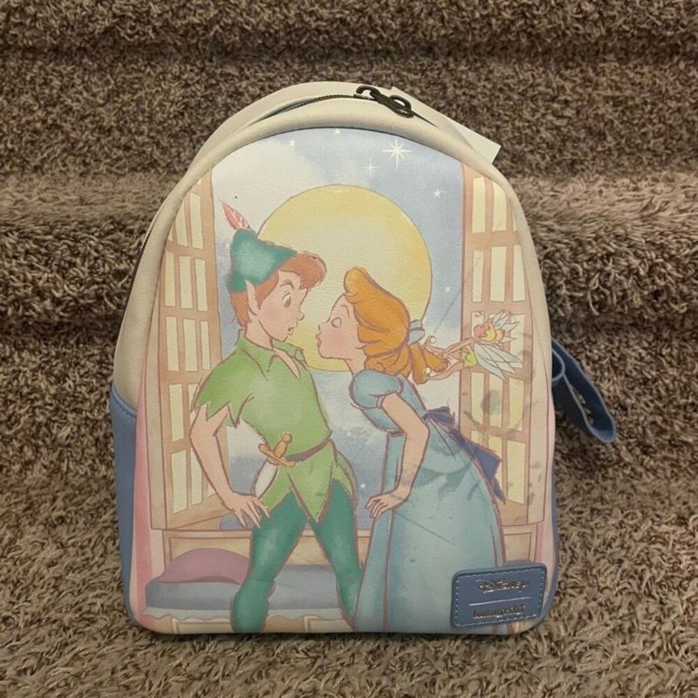 Loungefly Disney Peter Pan Wendy Kiss Mini Backpack NWT Window Scene Faux Leathe